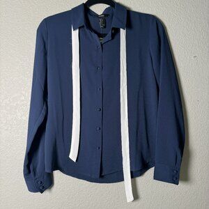 Forever 21 Navy Blue Button Down Top Size Small
